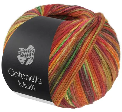 Zdjęcie produktu dla Lana Grossa COTONELLA MULTI 100 g miękka przędza łańcuszkowa z bawełny Pima 270 m  Kolor 111 – żółty/czerwony/wiosenna zieleń/pomarańczowy  kolorowy
