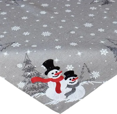 Produktbild von Tischdecke MARITA Schneemänner Stick grau Polyester 85 x 85 cm