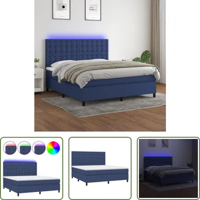Produktbild von The Living Store Boxspringbett mit Matratze & LED Blau 180x200 cm Stoff