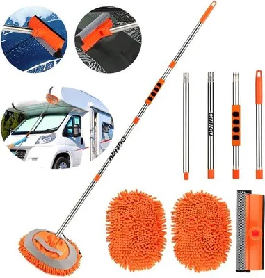 Obrázok produktu pre Rukavica z mikrovlákna 3 v 1 s kefkou a teleskopickou tyčou pre auto, dĺžka