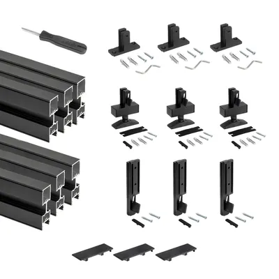 Produktbild von Emuca Satz von 3 Zero Rahmen mit Beschlägen und Profilen für Boden- und Wandmontage mit rechteckiger Nivellierung, Aluminium und Zamak, Schwarz strukturiert
