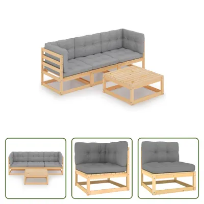 Produktbild von The Living Store 4-tlg. Garten-Lounge-Set mit Kissen Kiefer Massivholz