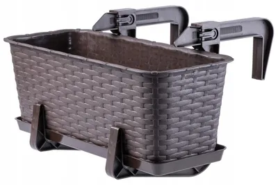 Image de Jardinières pour balcon - Pots suspendus de 40 cm - En plastique - Avec support et poignées - Pour fleurs et plantes vertes - Marron