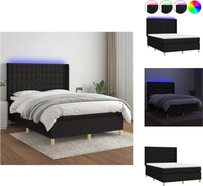 Produktbild von vidaXL Boxspringbett mit Matratze & LED Schwarz 140x190 cm Stoff -  Betten & Bettgestelle