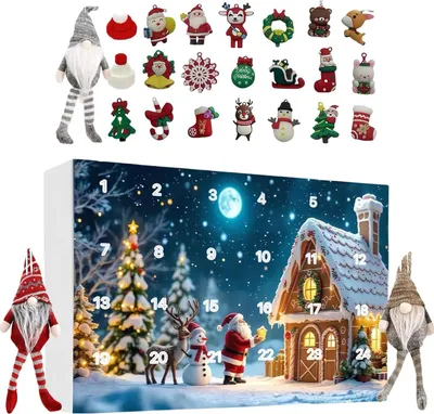 Produktbild von Weihnachtszwerge-Adventskalender 2025, 24-Tage-Kalender, Countdown, Winterszene, Urlaubsdekor, Sammelfiguren, Zwergen-Set für die Familie