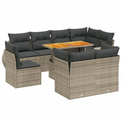 Produktbild von vidaXL 9-tlg. Garten-Sofagarnitur mit Kissen Grau Poly Rattan