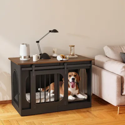 Immagine prodotto di Trasportino per cani da interno, 100 cm, con porte scorrevoli e cuccia, colore nero/marrone