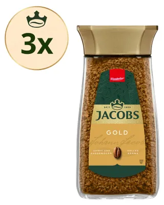 Produktbild von JACOBS Löskaffee Gold Instantkaffee 3 x 200 g Gläser löslicher Kaffee unterwegs