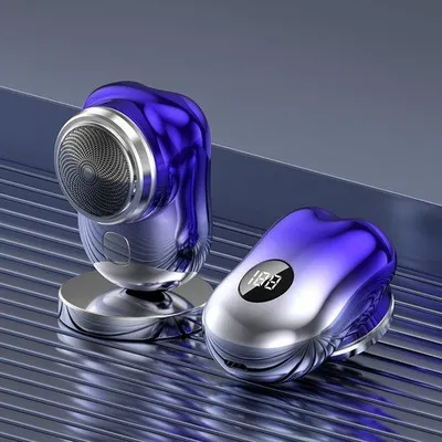 Imagen del producto de Afeitadora eléctrica para hombres, afeitadora portátil con pantalla, recargable por USB, ligera, de color azul, ideal para el uso diario y para viajes