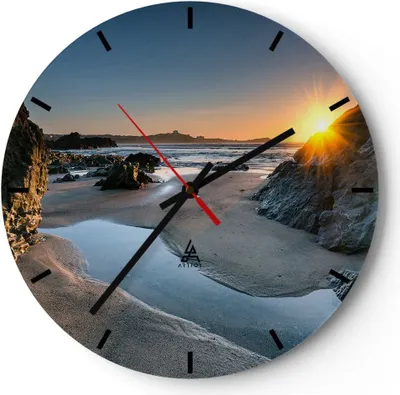 Produktbild von Wanduhr - Rund - Glasuhr - Landschaft britisch Ufer Küste - 30x30cm - Schleichendes Uhrwerk - Lautlos - zum Aufhängen bereit - Dekoration Modern - Wanddekoration aus Glas - C3AR30x30-3174