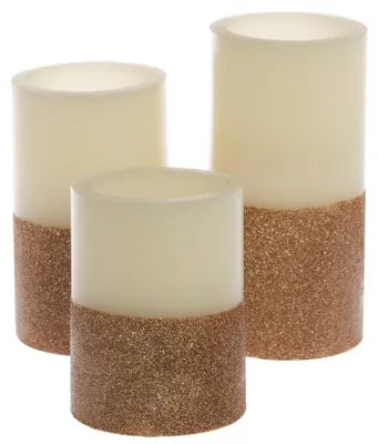 Produktbild von 3er Set LED Kerzen in Natur/Kupfer mit Fernbedienung und Timer