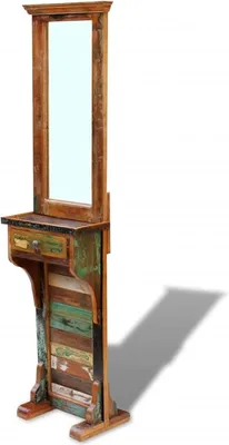 Produktbild von Spiegel für Flur, dekorative Wandspiegel, Wohnzimmerspiegel, Eingangsspiegel aus recyceltem Massivholz, 47 x 23 x 180 cm