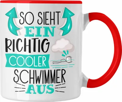 Produktbild von Trendation - Schwimmer Tasse Geschenk So Sieht Ein Richtig Cooler Schwimmer Aus Geschenkidee Spruch Lustig Becher (Rot)