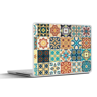 Produktbild von MuchoWow® Laptop Aufkleber Sticker Cover Blumen - Vintage - Muster - Blau - Orange 25x18 cm - Laptop-Deko