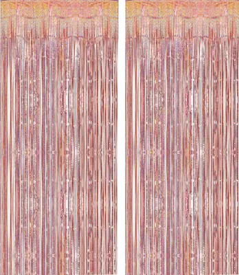 Image de 2 pièces de rideau de lametta rose or 1m x 2.5m, feuille de décoration de fond scintillante