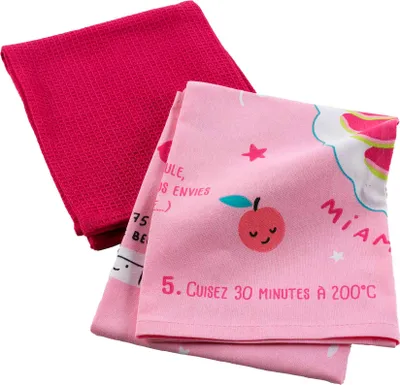 Image de 2 Serviettes torchons recette 50 x 70 cm rose