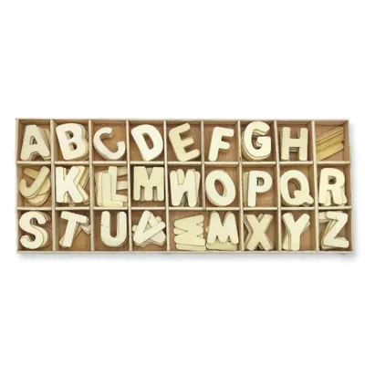 Image de Set de lettres en bois, lettres naturelles 156 pièces, 29 x 12 cm