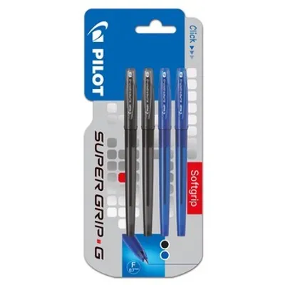 Produktbild von Pilot Super Grip G Kugelschreiber mit Kappe blau 2 Stück + schwarz 2 Stück