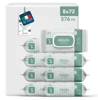 Image de Kikido Lingettes Bébé Talc - Lingettes Humides à l’Aloe Vera - 576 pièces