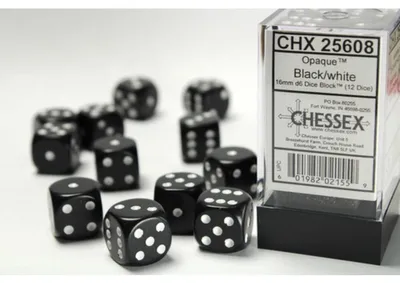 Produktbild von Chessex 25608, Würfelsatz, Schwarz, Weiß, Unisex, Deutschland, 16 mm, 16 mm
