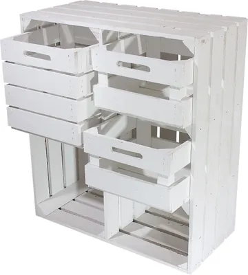 Produktbild von 1x GROßE WEIßE HOLZKISTE / NEU / 77x68x35 cm / schöne Obstkiste mit 2 Fächern und 3 Schubladen