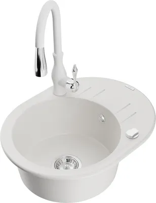 Produktbild von Mexen Kevin 1 Becken-Granitspüle mit Abtropffläche und Mischbatterie Savita, Weiß - 6517-20-672601-20