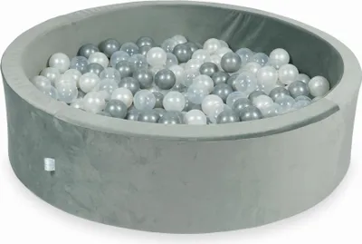 Immagine prodotto di Piscina di palline 400 pezzi 110x30 velluto grigio: trasparente, madreperla, argento