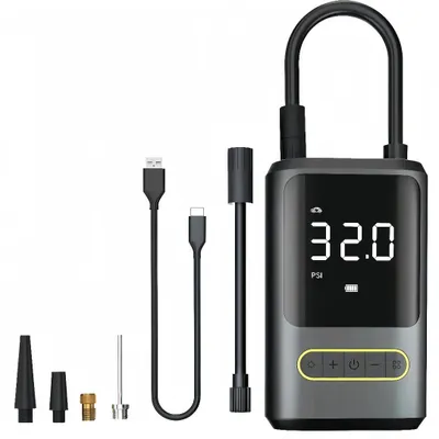 Produktbild von Elektrische Luftpumpe mit 4000mAh Akku, 150PSI, Tragbar Mini Kompressor, LED Licht, USB-Aufladung, für Alle Ventile, Auto