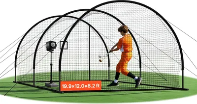 Obrázek produktu pro VEVOR Baseballová klec (půlkruhová) Síť 606x366x250 cm, tréninková síť s 30vrstvou a uzlovanou HDPE tkaninou a otvorem pro nadhazovací stroje, včetně softballové tréninkové klecové sítě