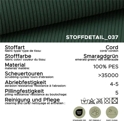 Produktbild von xonox.home Toronto U-Form rechts smaragdgrün B/H/T: 361x87x202cm