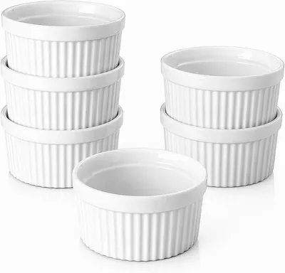 Produktbild von Auflaufform Set mit 6 Creme-Brûlée-Schalen, 240 ml, Porzellan, Antihaftbeschichtung, ofenfest, Porzellan-Auflaufförmchen, spülmaschinenfest, für Creme