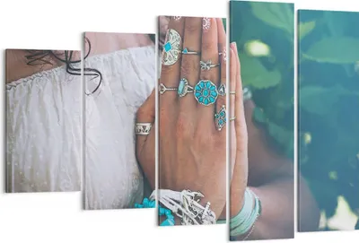 Produktbild von Bild auf Leinwand - Leinwandbild - 5 Teile - Hände Schmuck Boho - 150x100cm - Wand Bild - Wanddeko - Wandbilder - Leinwanddruck - Bilder - Wanddekoration - Leinwand bilder - Wandbild - EG150x100-4412