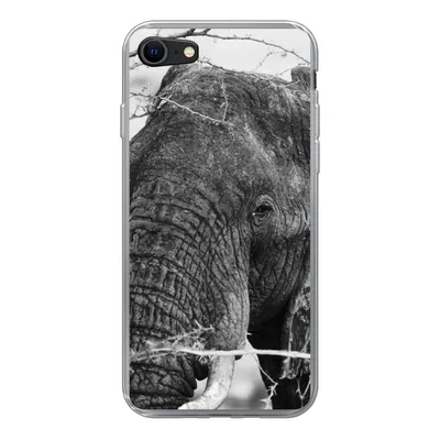 Produktbild von MuchoWow® Handyhülle Schutzhülle Hülle für iPhone SE 2020 Elefant - Tiere - Äste - Natur - Schwarz und weiß Silikon Softcase Handy Hülle - Kartenbesitzer