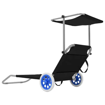 Produktbild von Möbel Klappliege/Sonnenliege HOMMIE - Gartenliege - Gartenmöbel - mit Sonnenschutz und Rädern Stahl Schwarz - 146x63x55 cm Top9497146