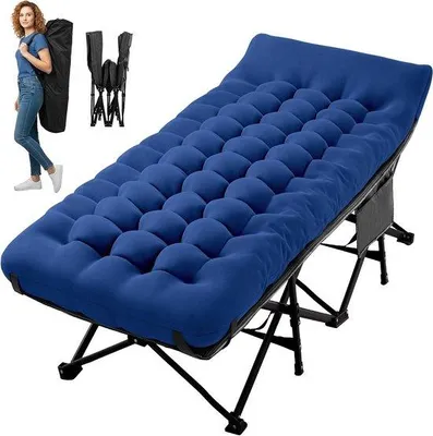 Productafbeelding van Campingbed Volwassenen - Vouwbed Gastenbed - Kamperen Reizen - Extra Breed Matras - 190 x 70 cm - Marineblauw