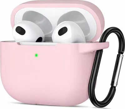 Immagine prodotto di Custodia protettiva in silicone per AirPods 3 con moschettone, custodia morbida al tatto, custodia resistente agli urti, antiscivolo, protezione a 360°,  rosa