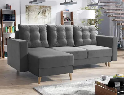 Produktbild von Easy4You Ecksofa Bergen Grau L-Form – 235x90x145 cm - Schlafsofa mit Bettkasten und Schlaffunktion - Eckcouch mit Stauraum und Holzfüße, Kissen – Stoff Paros 06