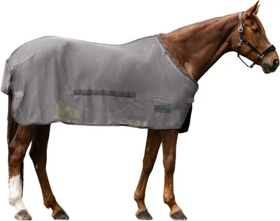 Productafbeelding van Vliegendeken met buikflap - Insectenwerende deken Paard - Paard beschermen - Ademend meshweefsel - 155 cm - Grijs