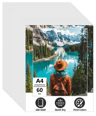 Zdjęcie produktu dla 60 arkuszy fotograficznego papieru A4, 200 g/m², błyszczący papier do drukarki
