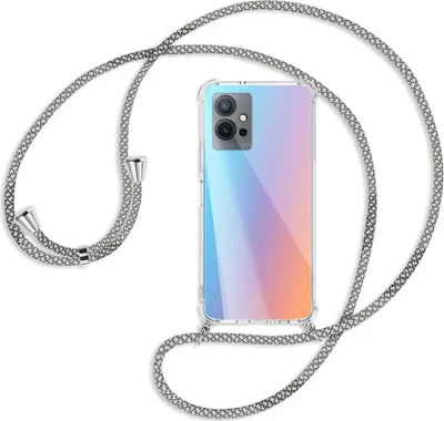 Produktbild von Handykette Backcover-Schutzhülle mit Band (Metall silberfarben) für vivo Y55 5G, vivo Y75 5G - weiß/grau kariert