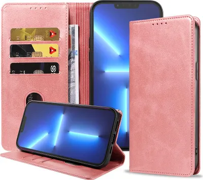 Produktbild von Smartphonica iPhone 13 Pro Max  Kunstledertasche mit Magnetverschluss und Kartenhaltern Buchhülle - Rosa