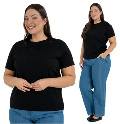 Produktbild von Moraj - Damenbluse Größe L - T-Shirt Schwarz - Blusenshirt fur Damen - Baumwollshirt Ausschnitt Rund