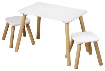 Obrázok produktu pre Detský stôl so 2 stoličkami, biely, obdĺžnikový 58 × 38 × 43,5 cm
