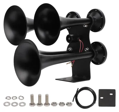 Immagine prodotto di Tromba da treno, suono potente ed eccezionale, cromata, CC 12 V, 24 V, 4 trombe, kit pneumatico per auto, camion, barche, autocarri, yacht