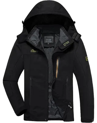 Immagine prodotto di Giacca softshell da uomo, idrorepellente, con cappuccio removibile, giacca outdoor leggera, colore nero, taglia S