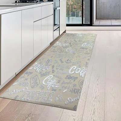Immagine prodotto di Tappeto da cucina beige lavabile con scritta "Coffee" in bianco Dimensioni - 80 x 200 cm