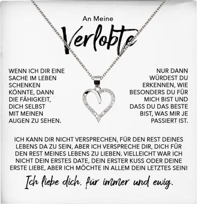 Produktbild von 22Feels Verlobung Geschenk Frauen Herz Halskette mit Karte Ich Liebe Dich Verlobte Valentinstag Hochzeitsplanung Jahrestag (Damen Silber 925/000 Schmuck)