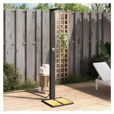 Produktbild von Gartendusche Schwarz 50x55x224 cm aus Poly Rattan und Akazienholz für Garten, Terrasse und Außenbereich