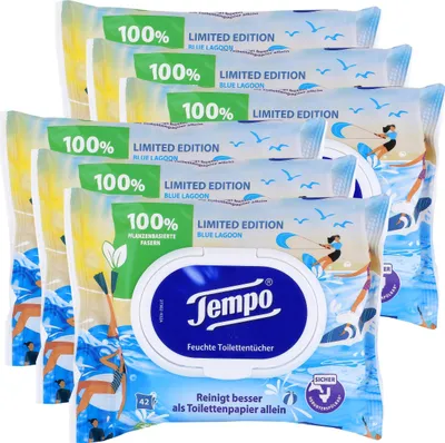 Produktbild von Tempo Feuchte Toilettentücher Blue Lagoon 42 Tücher (6er Pack)