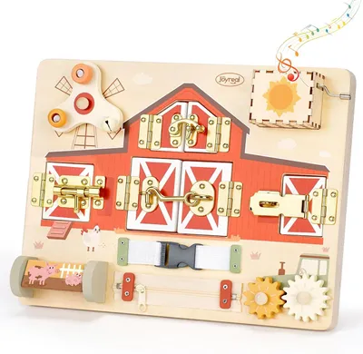 Image de Panneau d'activités Montessori sur le thème de la ferme - Tableau de motricité - Jouet Montessori - Jouet en bois